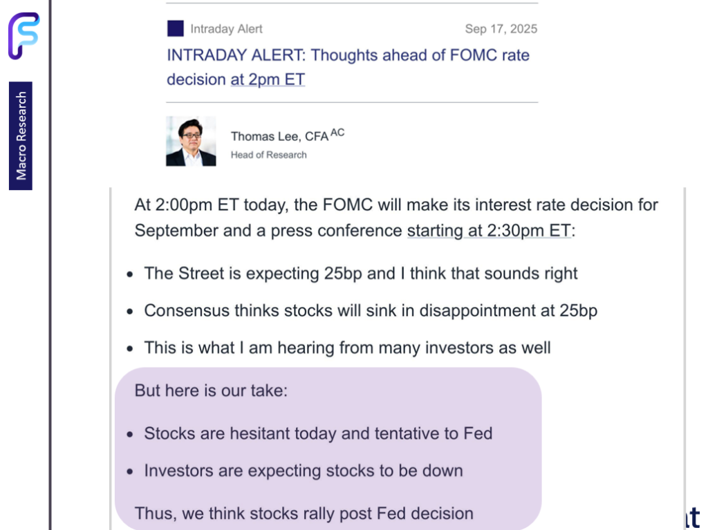 Fed 25bp cut is start of an easing cycle = positive. OW MAG7, Crypto and small-caps/financials