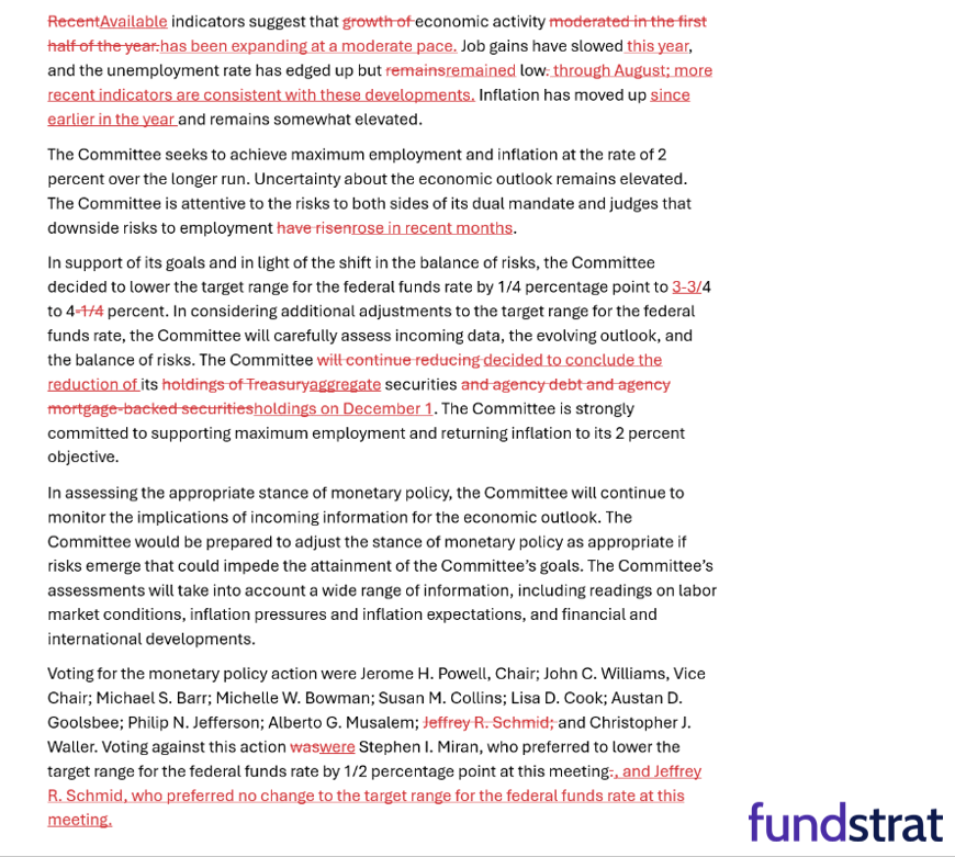 Key takeaway Fed presser: inflation close to target but jobs is weak = dovish. Trump-Xi meeting is 12 on a scale of 1 to 10 = positive for stocks.