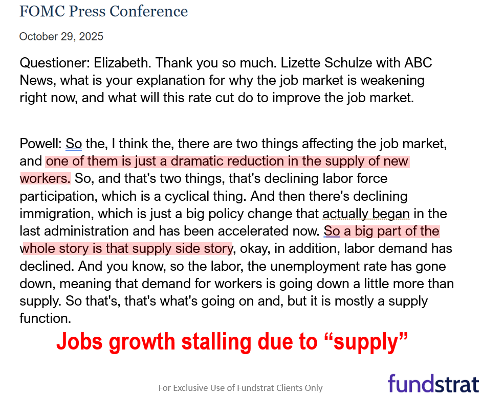 Key takeaway Fed presser: inflation close to target but jobs is weak = dovish. Trump-Xi meeting is 12 on a scale of 1 to 10 = positive for stocks.